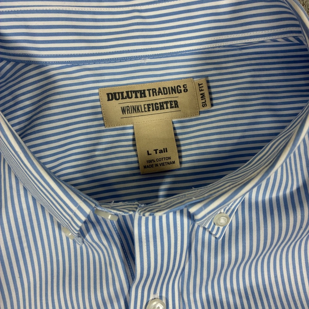 Duluth Mens Wrinklefighter Button Down Shirt Size L Tall Striped Cotton - Picture 3 of 7